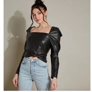 Anthropologie Hutch Square Neck Faux Vegan Leather Crop Top Size 2 NWT